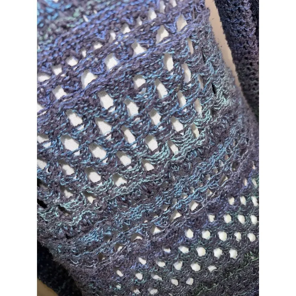 Free People Women’s XS Open Knit Crochet Sweater Boho Festival Purple Blue